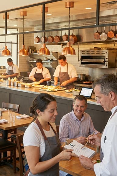 A hospitality team working together on the floor